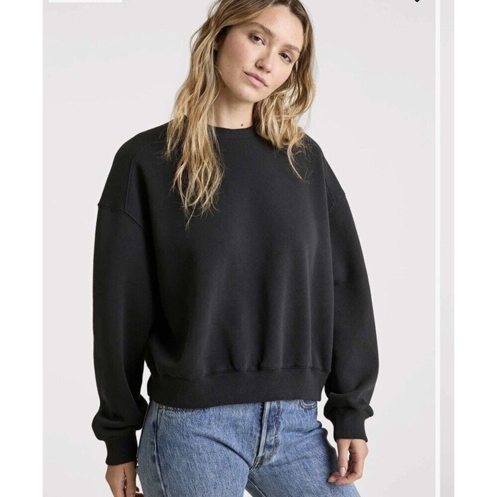 Nuuds Classic Crewneck Fleece Sweatshirt Womens Large Black Comfycore Lounge